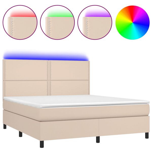 vidaXL Sommier &agrave; lattes de lit avec matelas LED Cappuccino 180x200 cm