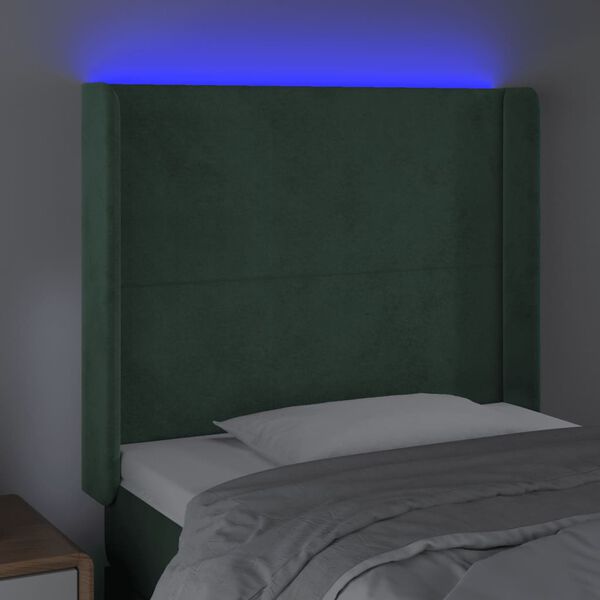 vidaXL T&ecirc;te de lit &agrave; LED Vert fonc&eacute; 93x16x118/128 cm Velours