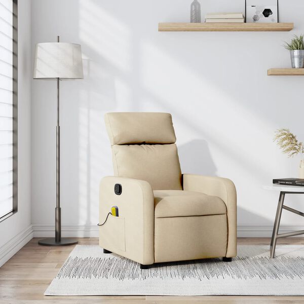 vidaXL Fauteuil de massage inclinable Cr&egrave;me Tissu