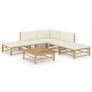 vidaXL Salon de jardin 6 pcs avec coussins blanc crème bambou
