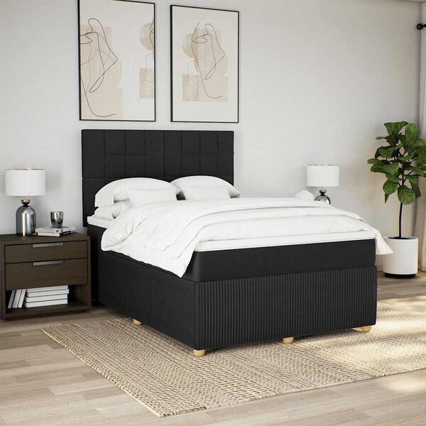 vidaXL Sommier &agrave; lattes de lit avec matelas Noir 140x190 cm Tissu