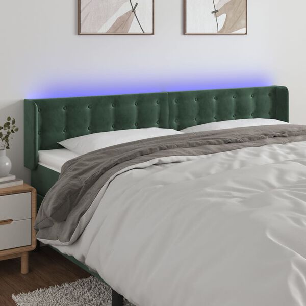 vidaXL T&ecirc;te de lit &agrave; LED Vert fonc&eacute; 163x16x78/88 cm Velours