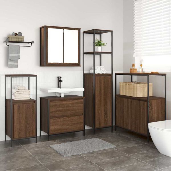 vidaXL Ensemble de mobilier de salle de bain avec &eacute;tag&egrave;re 5 pcs Marron