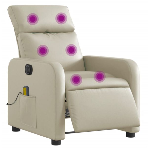 vidaXL Fauteuil de massage inclinable &eacute;lectrique cr&egrave;me similicuir