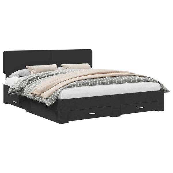 vidaXL Cadre de lit avec tiroir Noir 200 x 200 cm Bois d'ing&eacute;nierie