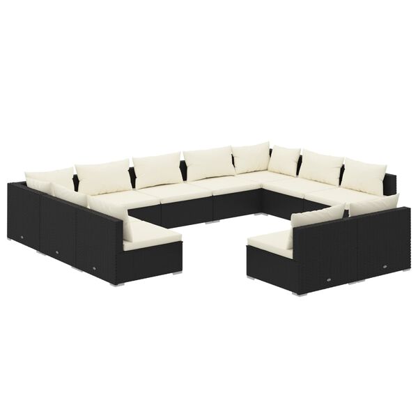 vidaXL Salon de jardin 11 pcs avec coussins Noir R&eacute;sine tress&eacute;e