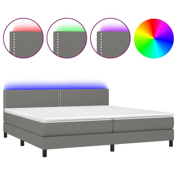 vidaXL Sommier à lattes de lit et matelas et LED Gris foncé 200x200 cm
