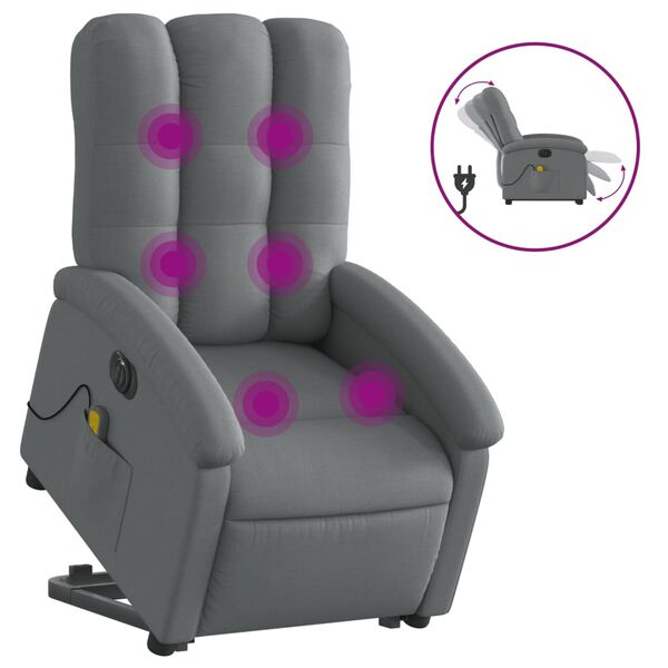 vidaXL Fauteuil inclinable de massage &eacute;lectrique Gris fonc&eacute; Tissu