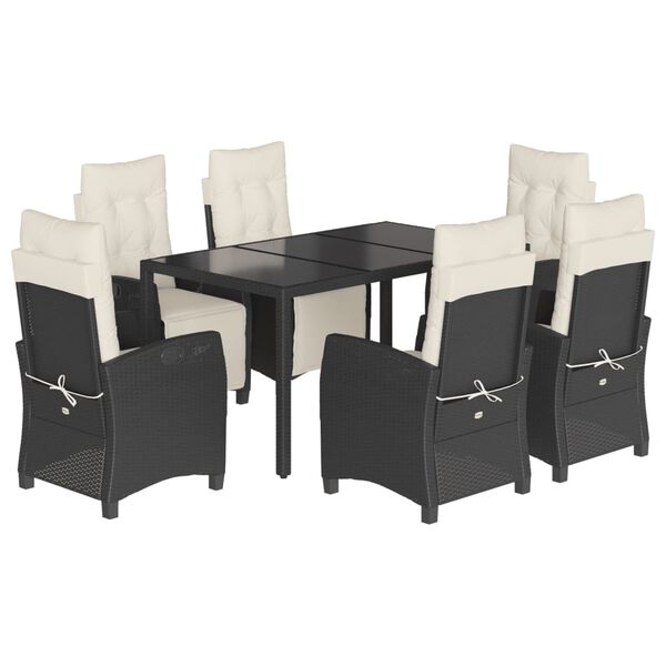 vidaXL Ensemble &agrave; manger de jardin coussins 7pcs Noir R&eacute;sine tress&eacute;e