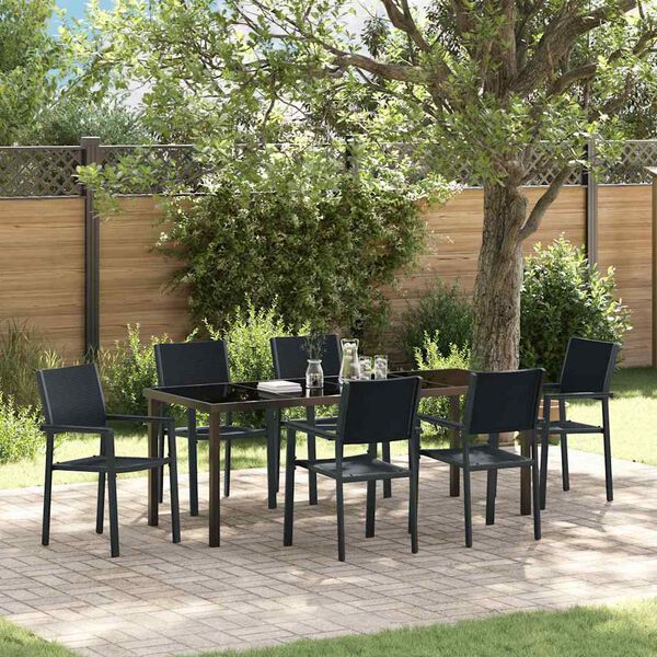 vidaXL Ensemble de salle &agrave; manger pour jardin 7 pcs Noir