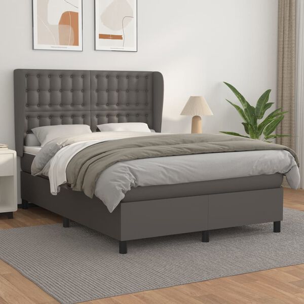 vidaXL Sommier &agrave; lattes de lit avec matelas Gris 140x190 cm Similicuir