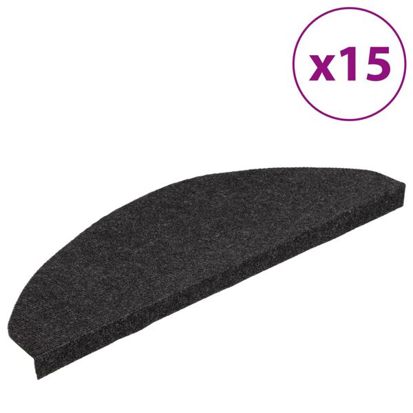 vidaXL Tapis d'escalier autocollants 15 pcs 65x22,5x3,5 cm Noir