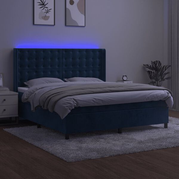 vidaXL Sommier &agrave; lattes de lit matelas et LED Bleu fonc&eacute; 180x200 cm