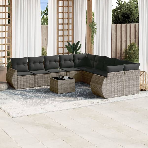 vidaXL Salon de jardin 11 pcs avec coussins gris r&eacute;sine tress&eacute;e