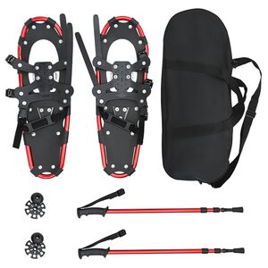 vidaXL Raquettes &agrave; neige 3 EN 1 avec b&acirc;tons de randonn&eacute;e Rouge et Noir
