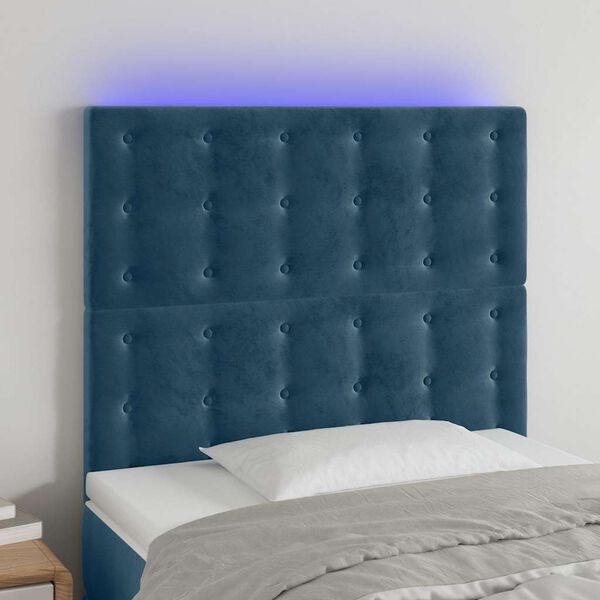 vidaXL T&ecirc;te de lit &agrave; LED Bleu fonc&eacute; 90x5x118/128 cm Velours