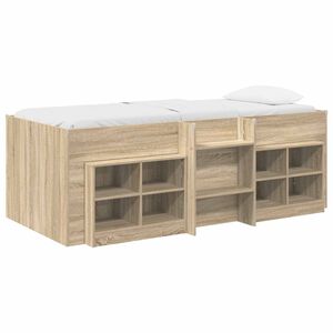 vidaXL Cadre de lit en loft avec armoire 3 pc Ch&ecirc;ne Sonoma