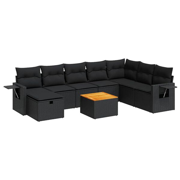 vidaXL Salon de jardin 9 pcs avec coussins noir r&eacute;sine tress&eacute;e