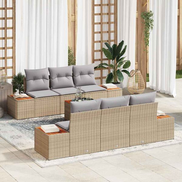 vidaXL Ensemble de canap&eacute; de jardin 7 pcs Beige Poly rotin
