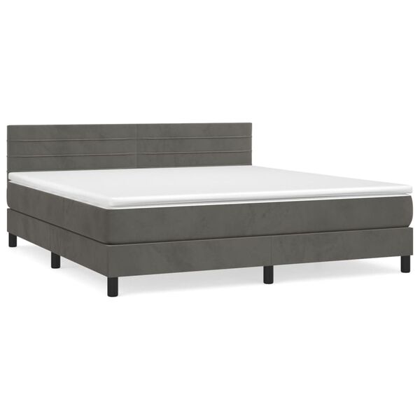 vidaXL Sommier &agrave; lattes de lit et matelas Gris fonc&eacute; 180x200cm Velours