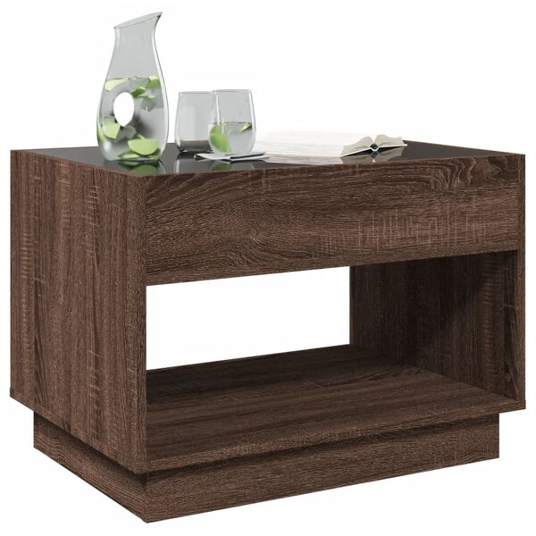vidaXL Table basse avec LED infini ch&ecirc;ne marron 70x50x50 cm