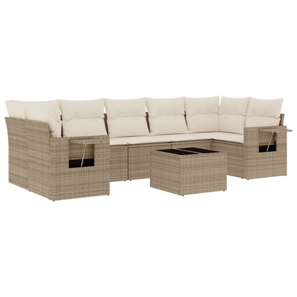 vidaXL Salon de jardin avec coussins 8 pcs beige r&eacute;sine tress&eacute;e