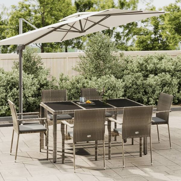 vidaXL Ensemble à manger jardin et coussins 7 pcs gris rotin