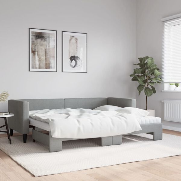 vidaXL Lit de jour avec gigogne et matelas gris clair 80x200 cm tissu