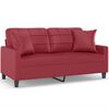 vidaXL Canap&eacute; 2 places avec oreillers bordeaux 140 cm similicuir