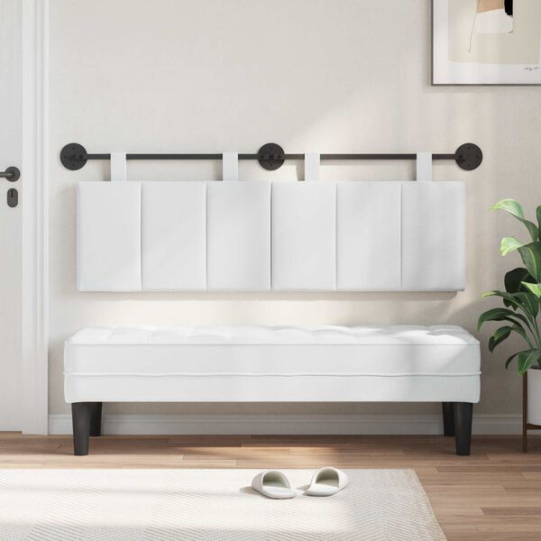 vidaXL T&ecirc;te de lit suspendue Montage mural Blanc 150 x 55 x 5 cm tissu