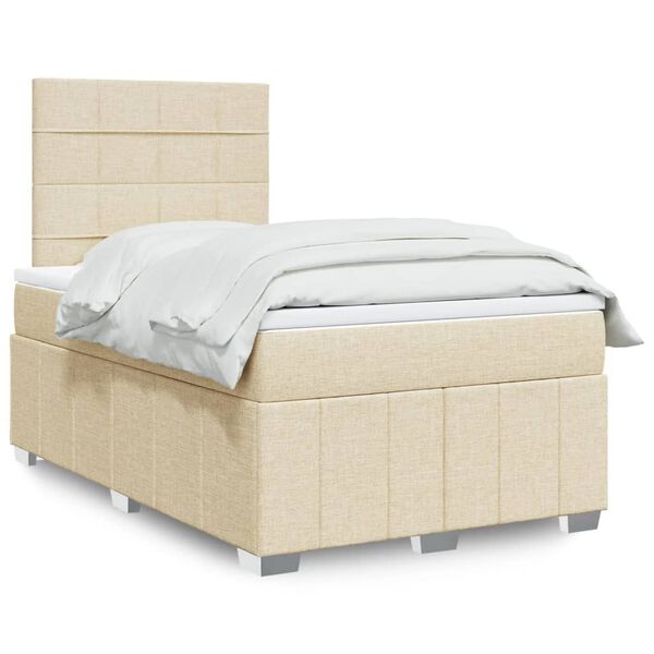 vidaXL Sommier à lattes de lit avec matelas crème 120x190 cm tissu