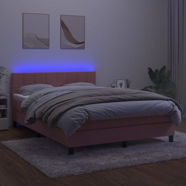 vidaXL Sommier &agrave; lattes de lit avec matelas et LED Rose 140x200 cm