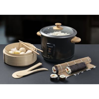 Bestron Cuiseur à riz avec set à sushi et à vapeur Bambou 1 L Noir