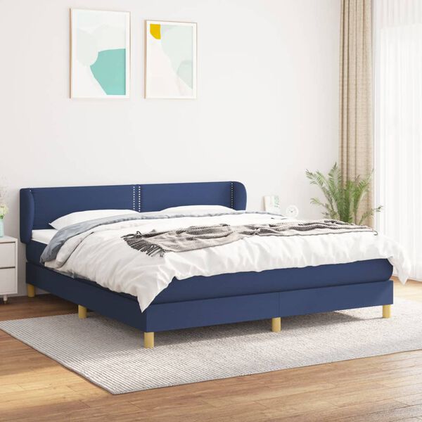 vidaXL Sommier &agrave; lattes de lit avec matelas Bleu 160x200 cm Tissu