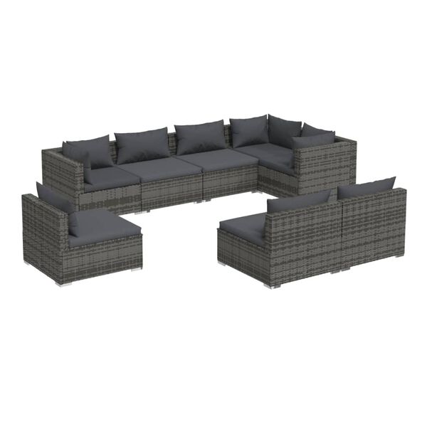 vidaXL Salon de jardin 8 pcs avec coussins r&eacute;sine tress&eacute;e gris
