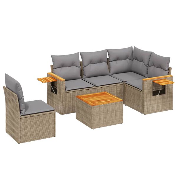 vidaXL Salon de jardin avec coussins 6 pcs beige r&eacute;sine tress&eacute;e