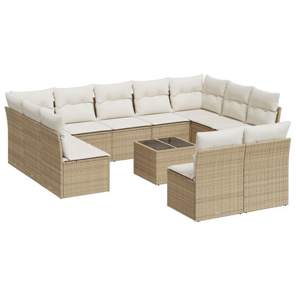 vidaXL Salon de jardin avec coussins 12 pcs beige r&eacute;sine tress&eacute;e