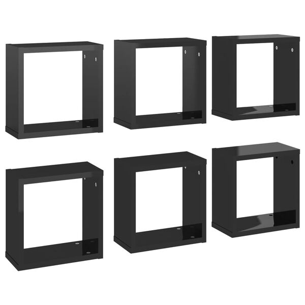 vidaXL Étagères cube murales 6 pcs noir brillant 30x15x30 cm