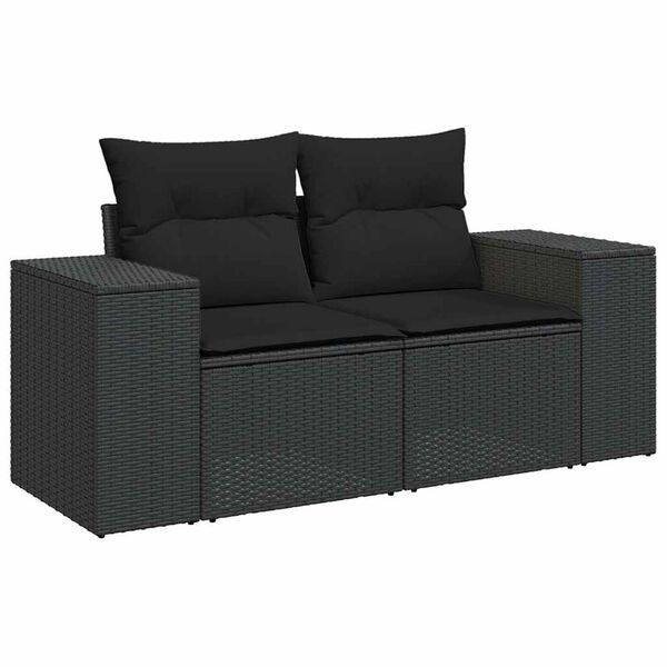 vidaXL Salon de jardin 7 pcs avec coussins noir r&eacute;sine tress&eacute;e