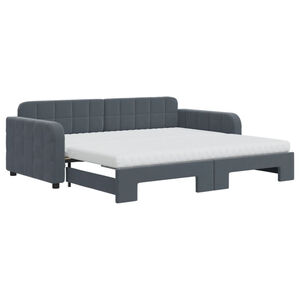 vidaXL Lit de jour avec gigogne et matelas gris fonc&eacute; 90x190cm velours