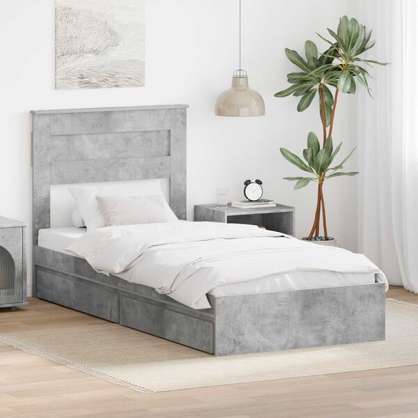 vidaXL Lit de Rangement Gris b&eacute;ton 90 x 200 cm Bois d'ing&eacute;nierie