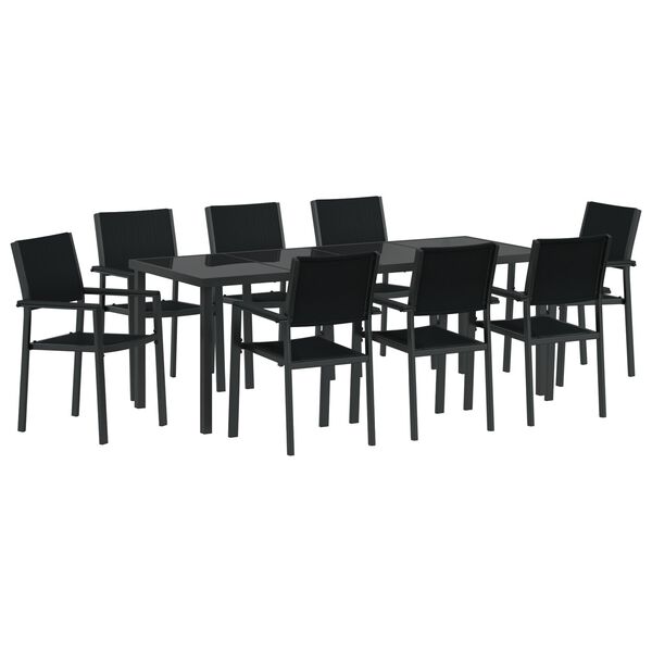 vidaXL Ensemble de salle &agrave; manger pour jardin 9 pcs Noir