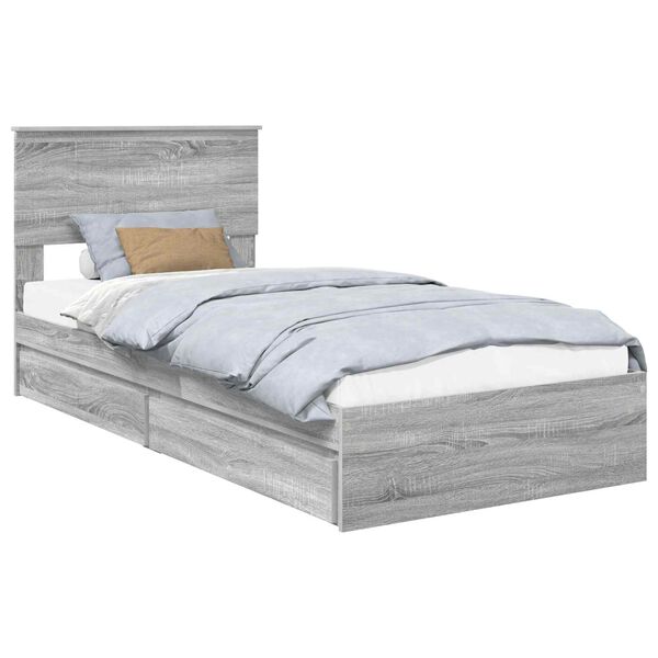 vidaXL Lit de Rangement Gris Sonoma 90 x 200 cm Bois d'ing&eacute;nierie