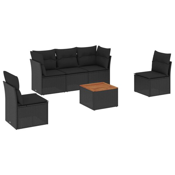 vidaXL Salon de jardin 6 pcs avec coussins noir r&eacute;sine tress&eacute;e
