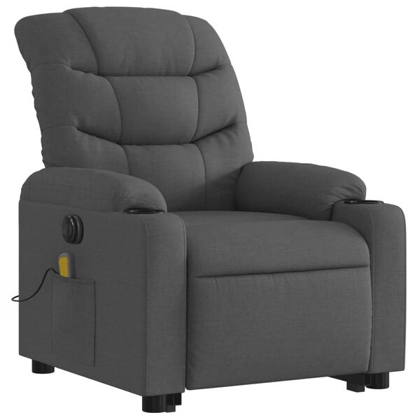 vidaXL Fauteuil inclinable de massage &eacute;lectrique Gris fonc&eacute; Tissu