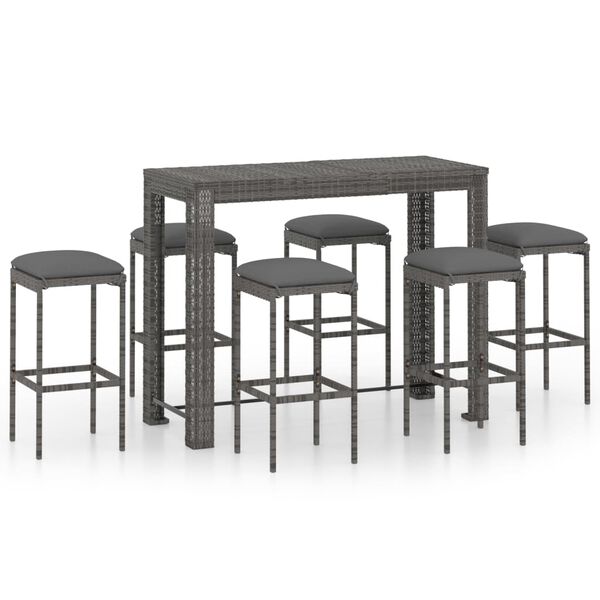 vidaXL Ensemble de bar de jardin 7 pcs et coussins R&eacute;sine tress&eacute;e Gris