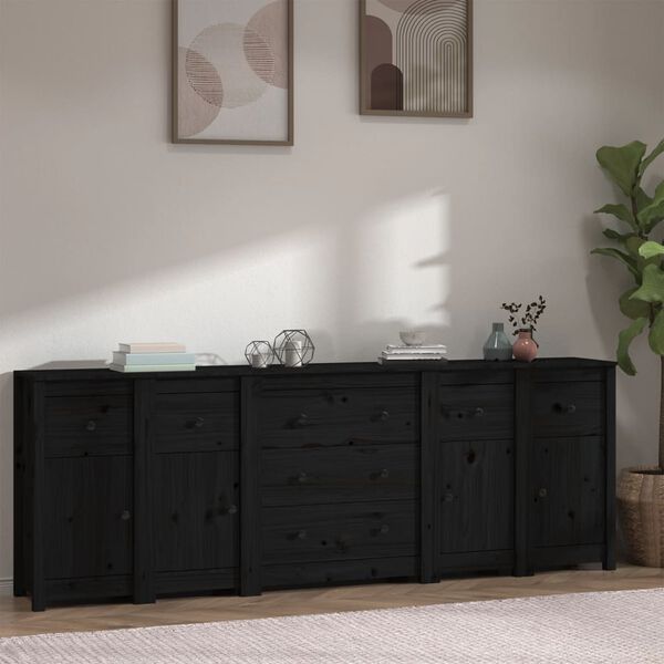 vidaXL Buffet Noir 230x35x80 cm Bois massif de pin