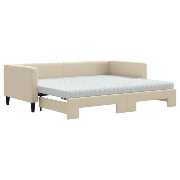 vidaXL Lit de jour avec gigogne et matelas crème 90x200 cm tissu