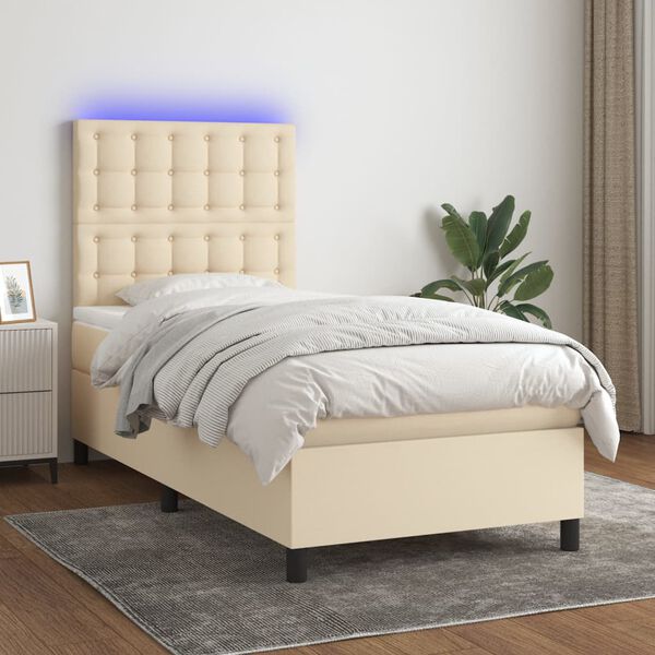 vidaXL Sommier &agrave; lattes de lit et matelas et LED Cr&egrave;me 100x200cm Tissu