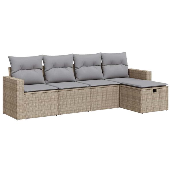 vidaXL Salon de jardin avec coussins 5 pcs beige r&eacute;sine tress&eacute;e
